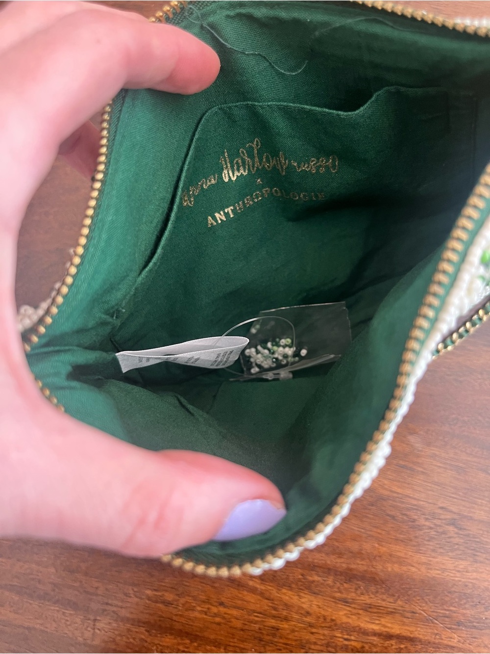 Anthropologie Green and White M Anna Embroidered Ruffle Beaded Crossbody Bag - Picture 9 of 11